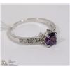 Image 1 : #79 PURPLE AMETHYST & CZ GEMSTONE RING
