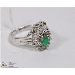 #71 GREEN EMERALD & CZ  GEMSTONE RING