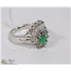 Image 1 : #71 GREEN EMERALD & CZ  GEMSTONE RING