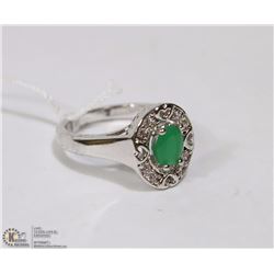 #73GREEN EMERALD & CZ  GEMSTONE RING