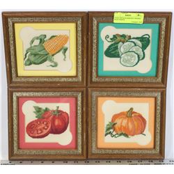 FOUR VINTAGE HARVEST THEMED PETIT-POINTS