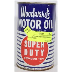 QUART OF ANTIQUE WOODWARDS MOTOR OIL