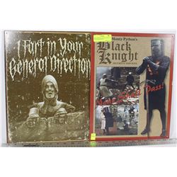 PAIR OF METAL MONTY PYTHON TIN SIGNS FROM MONTY