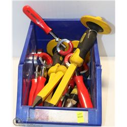 BOX OF ASST HAND TOOLS AND CHISELS