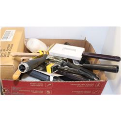 BOX OF PAINT BRUSHES AND MORE