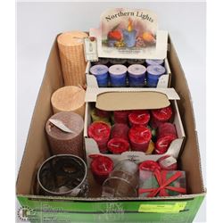 BOX FULL OF NEW VOTIVE SCENTED CANDLES
