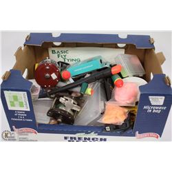 BOX OF FISHING TACKLE, REELS AND LINE