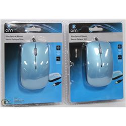CASE WITH 2 NEW BLUE SLIM OPTICAL MICE