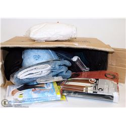 LARGE BOX OF MISC. STORE RETURNS INCL CURTAINS,