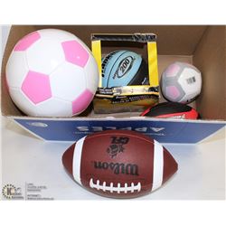 BOX OF MISC SPORT BALLS