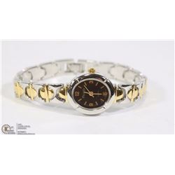 PICADAR QUARTZ TWO TONE BLACK DIAL LADIES WATCH