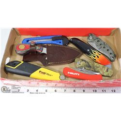 FLAT OF ASSORTED KNIVES INCL 1 STANLEY, 1 HILTI, 1