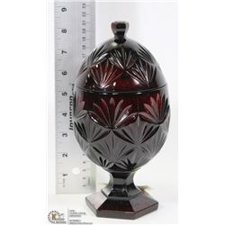 ESTATE CRANBERRY GLASS EGG SHAPED CANDY DISH