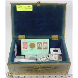 OLD METAL SHIP BOX WITH CANADIAN COINS, COLLECTOR