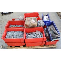 PALLET OF ASSORTED NAILS, BOLTS AND NUTS