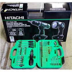 HITACHI CORDLESS DRILL KIT WITH LIGHT AND DRILL