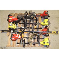 PALLET OF RYOBI AND HOMELIGHT WEED WHACKERS