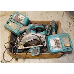 BOX OF ASSORTED MAKITA POWER TOOLS AND CHARGERS