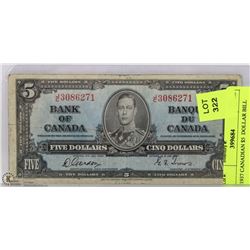 1937 CANADIAN $5  DOLLAR BILL