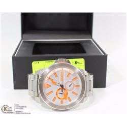 HUGO BOSS SILVER AND ORANGE LARGE FACED WATCH
