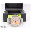 Image 1 : HUGO BOSS SILVER AND ORANGE LARGE FACED WATCH