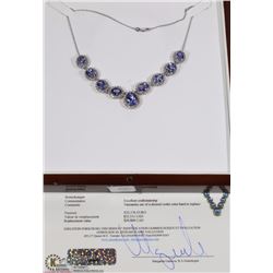 STAMPED 14K WHITE GOLD TANZANITE DIAMOND NECKLACE
