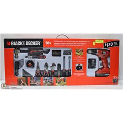 BLACK AND DECKER CORDLESS 18V DRILL WITH 64PC KIT