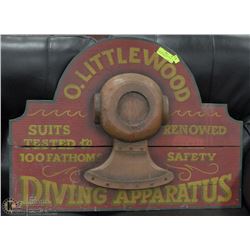 O.LITTLEWOOD DIVING APPARATUS WOOD SIGN DISPLAY