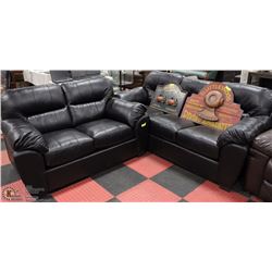 NEW 1601 BONDED BLACK LEATHERETTE SOFA