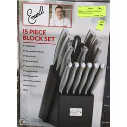 EMERIL 15 PC KNIFE & BLOCK SET ,STAINLESS HANDLES