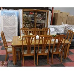 OAK DINING ROOM TABLE, 8 CHAIRS AND OAK BUFFET