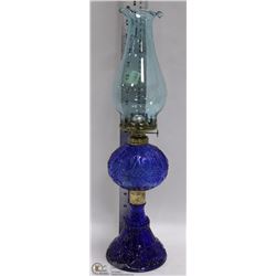 ESTATE BLUE GLASS OIL LAMP