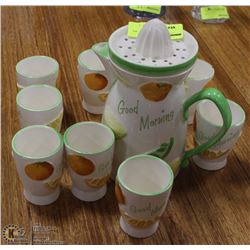 ORANGE JUICE CUPS AND PITCHER