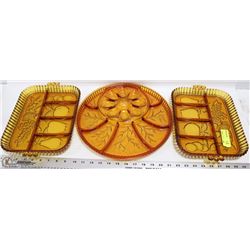 ESTATE 3 PC AMBER GLASS SERVING SET