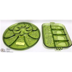 ESTATE 2 PC GREEN GLASS SERVING SET
