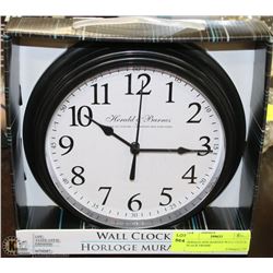 HERALD AND BARNES WALL CLOCK   BLACK FRAME