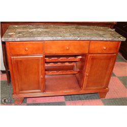 WOOD MARBLE TOP SIDEBOARD WITH WINE STORAGE