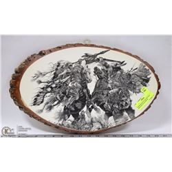 WARRIOR & SETTLER HISTORIC B&W SKETCH ON WOOD