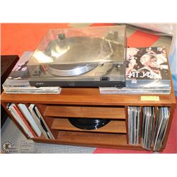 RECORD PLAYER W/ STAND AND 100+ RECORDS