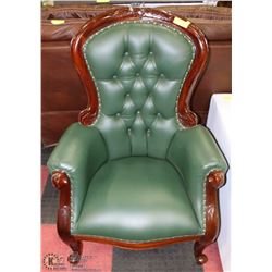 CARVED WOOD AND LEATHER NAILHEAD SIDE CHAIR