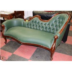 CARVED WOOD AND LEATHER NAILHEAD COUCH