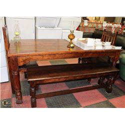 SOLID DARK WOOD KITCHEN TABLE W/