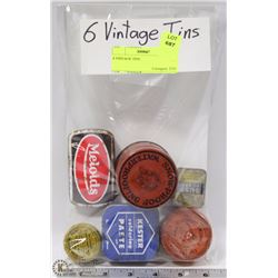 6 VINTAGE TINS