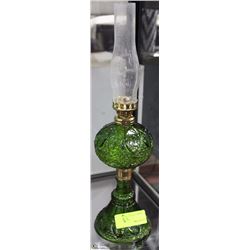 ESTATE GREEN CUT GLASS OIL LAMP