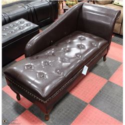 NEW BROWN LEATHERETTE NAILHEAD STORAGE CHAISE