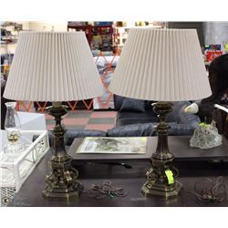 PAIR OF SOLID BRASS STIFFEL LAMPS WITH SHADES