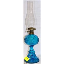 BLUE CUT GLASS OIL LAMP
