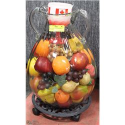 LARGE VASE ON CASTORS WITH FAUX FRUIT