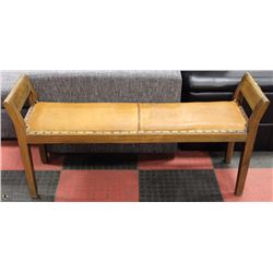 WOODEN AND LEATHER NAILHEAD ENTRYWAY  BENCH