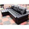Image 1 : NEW BLACK LEATHERETTE 101"X60" STORAGE CHAISE